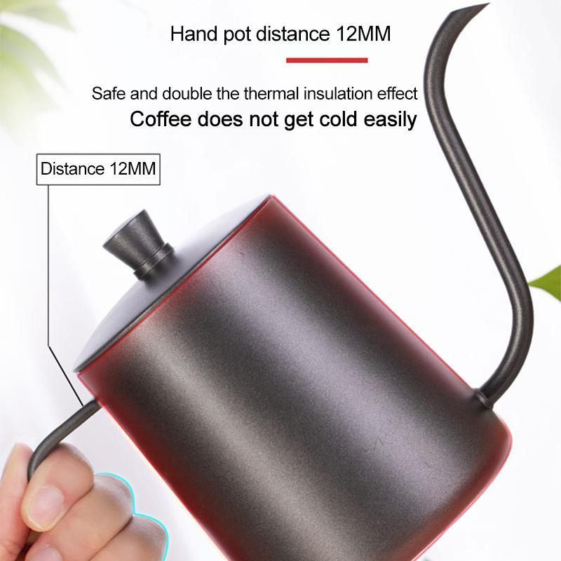 250ml/350ml/600ml Coffee Kettle Silver Black Food Grade Stainless Drip Pot Long Thin Mouth Kettle Tea Pot Non-stick Coating Home