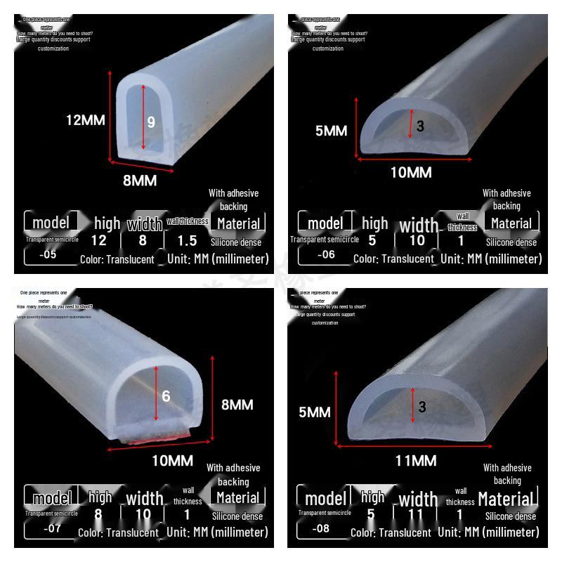 D-образный высокотемпературный силиконовый уплотнитель, полукруглая полая полоса, самоклеящийся цельный, без запаха, прозрачный.