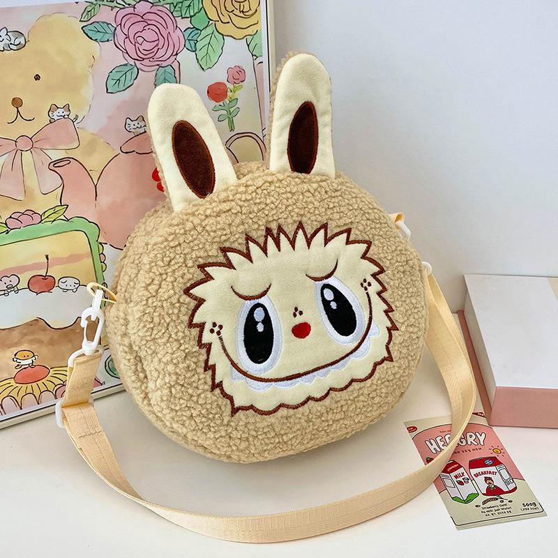 Мультфильм Kawaii Labubu сумки на плечо милый универсальный плюшевый кукольный рюкзак для женщин и девочек простые сумки через плечо подарки