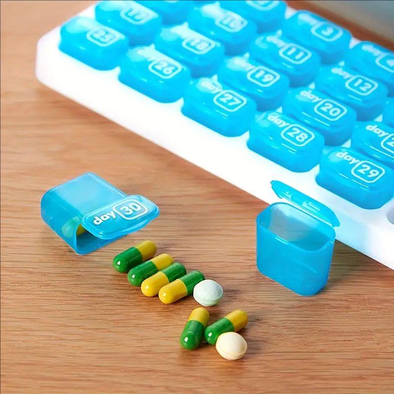 1pc 31-Day Monthly Pill Organizer Case, Plastic Keyboard Style Pill Box, Large Capacity Daily Medicine Storage Case With Dates