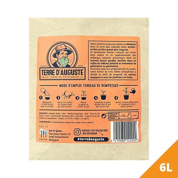 TERRE D'AUGUSTE - Terreau rempotage 6L avec fermeture éclair refermable - Solution Spécifique pour Plantes en Pot