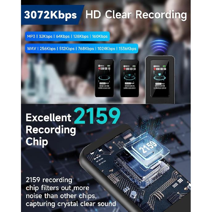 128GB Digital Voice Recorder, 3072Kbps Voice Activated Recorder with Playback, HD Noise Reduction for Lectures Interviews Meetings Classes