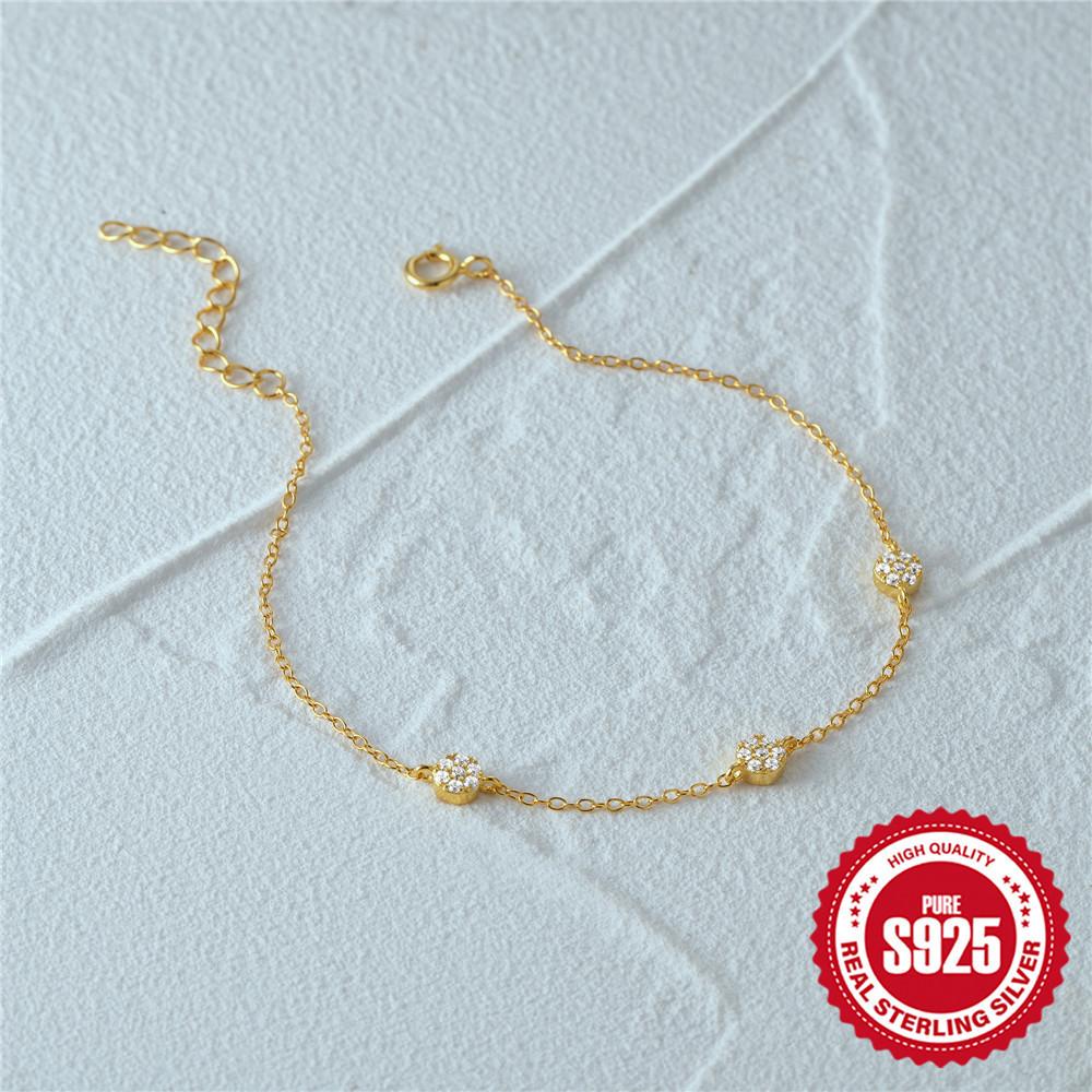 Стильный и простой браслет из стерлингового серебра S925 с тремя круглыми фирменными бриллиантами, подходящий на каждый день для женщин