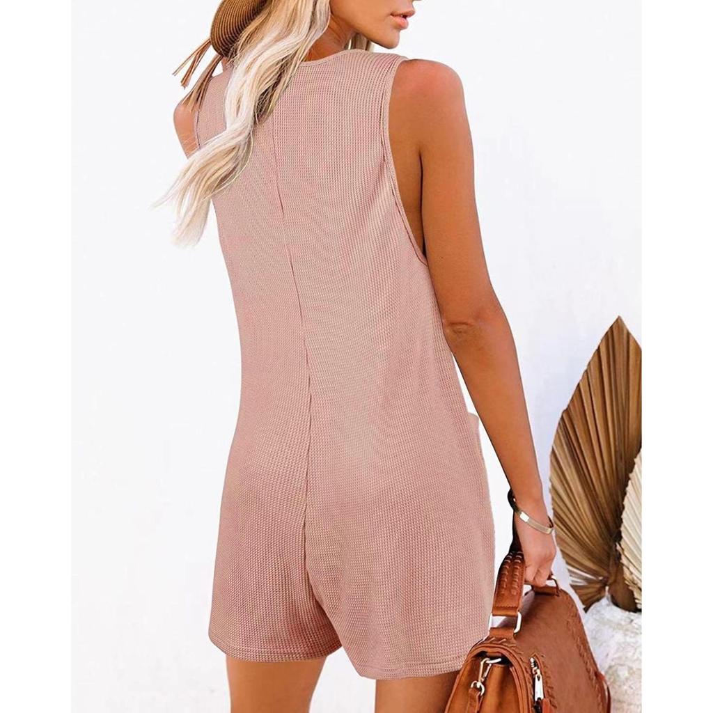 GMXIA Женский модный повседневный жилет на пуговицах с карманами, однотонный принт, летние весенние брюки без рукавов, комбинезоны и комбинезоны