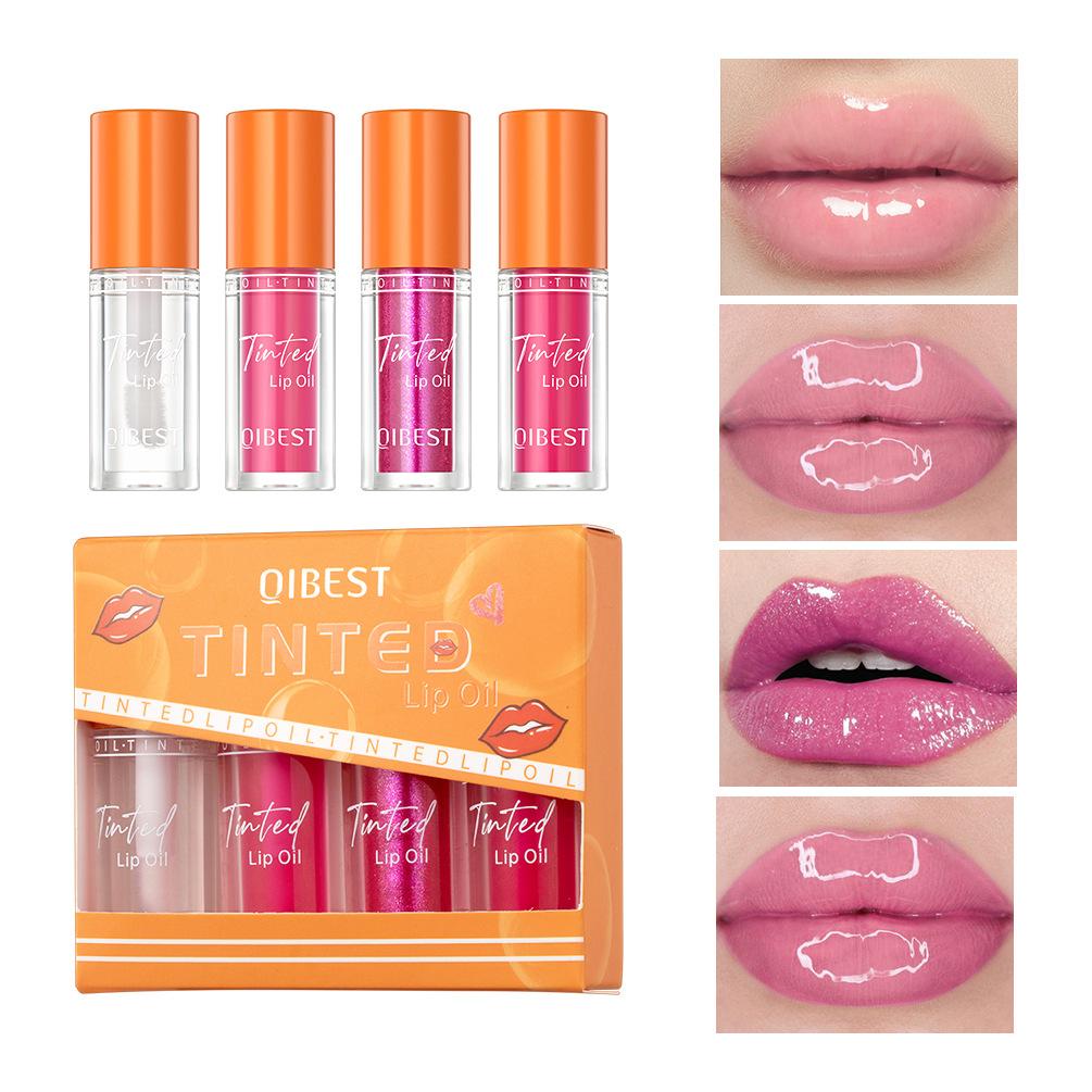 QIBEST Nourishing Shine Lip Oil Hydrating Lip Honey Mirror Lip Oil Repairing Lip Gloss Makeup Set