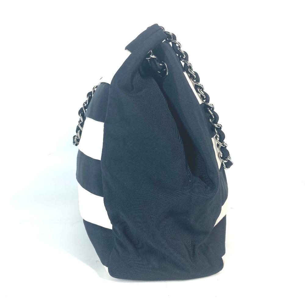 CHANEL 2.55 metal fittings Double Chain Shoulder Bag Nylon canvas Black/White