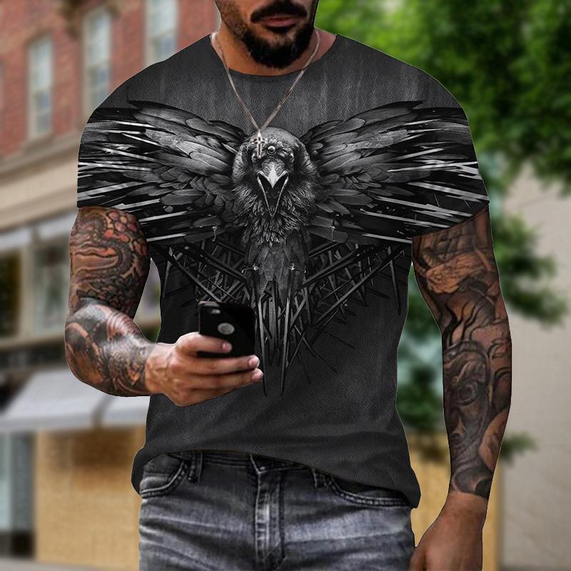 Raven Bird 3D Creative Animal Design Print Summer Men T Shirts Fashion Harajuku Daily Sportswear Casual Street Short Sleeve Tops