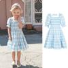 Летнее платье со сборками для девочек, платье с блестками и рюшами, с короткими рукавами, цветочное платье для детей-подростков, новые клетчатые шифоновые вечерние платья принцессы, костюм