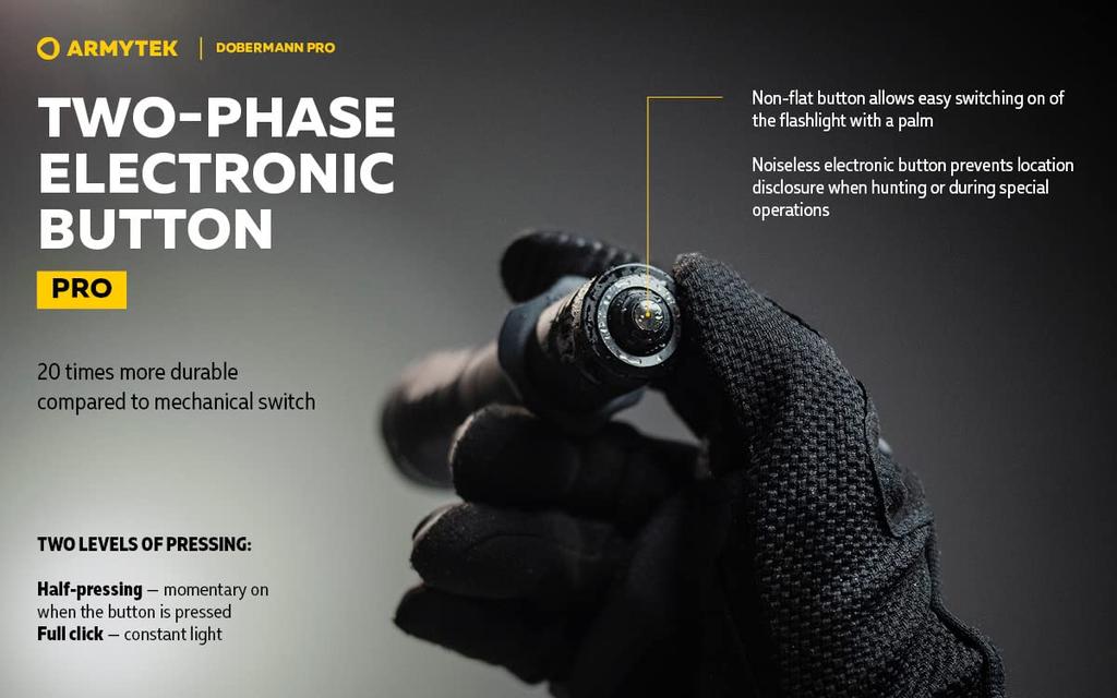 ARMYTEK DOBERMANN PRO XHP35 HI White Light Tactical Flashlight Magnetic Charging 18650 Rechargeable (Built-in Battery)