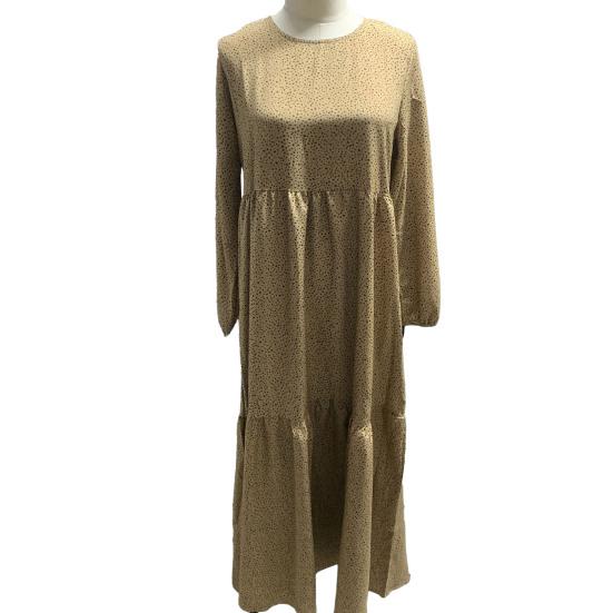 Женское платье макси с круглым вырезом и длинным рукавом, свободное трапециевидное платье с большим краем и точечным принтом, винтажное мягкое лоскутное платье Дубай, Турция, длинное платье-халат Абая