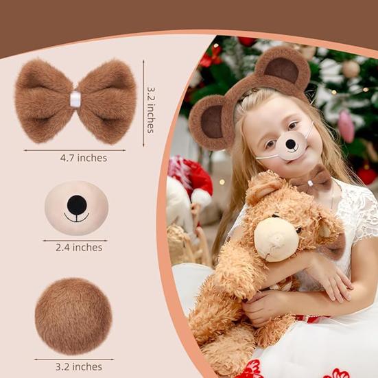 Yousheng 3/4 шт./компл. повязка на голову с ушками бурого медведя, плюшевые уши животного, обруч для волос, аксессуары для косплея на Хэллоуин