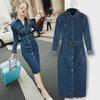 2017 Autumn European & American Slim Fit Lapel Mid-Length Denim Dress