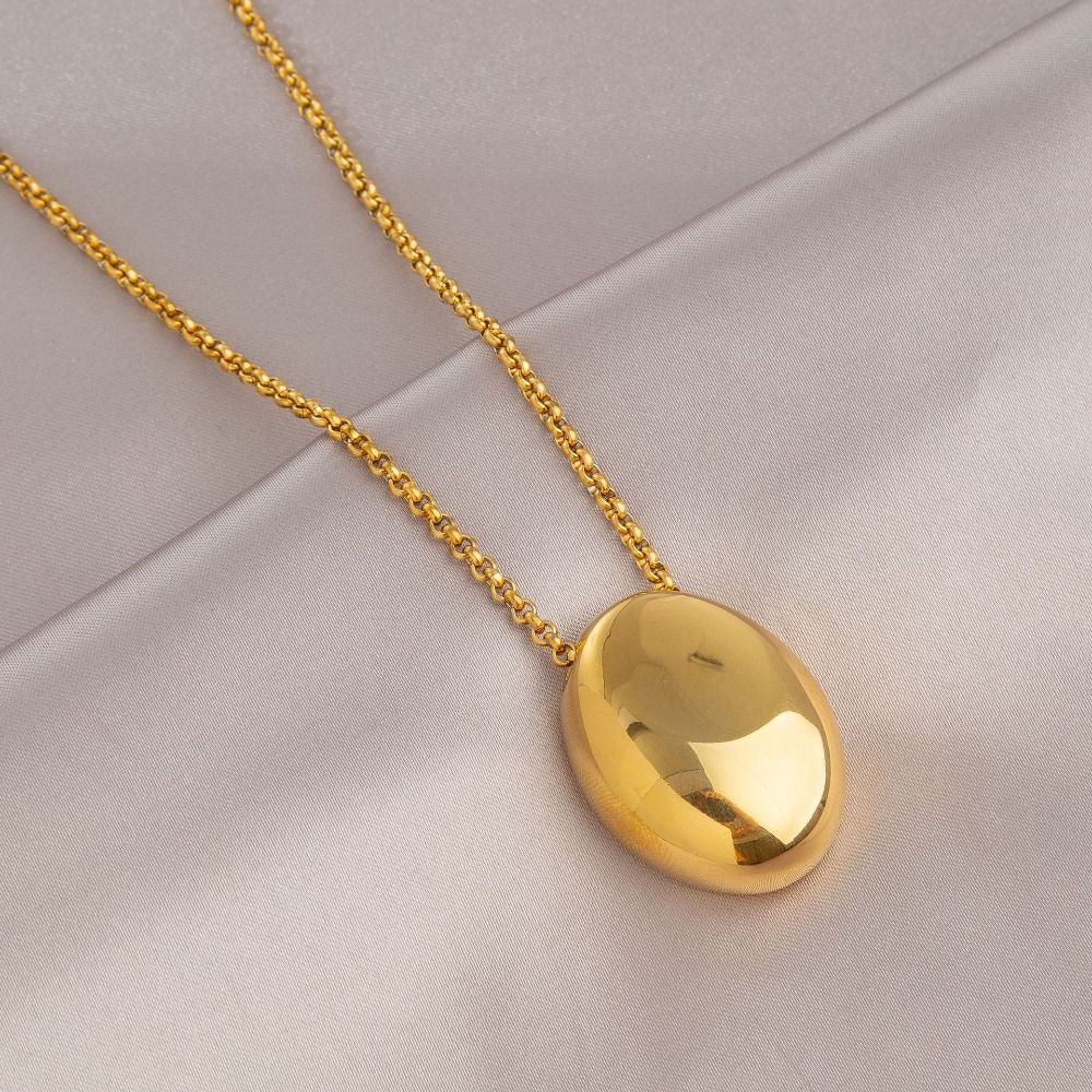Large Oval Long Sweater Chain Metal Smooth Glossy Droplet Pendant  Autumn Winter