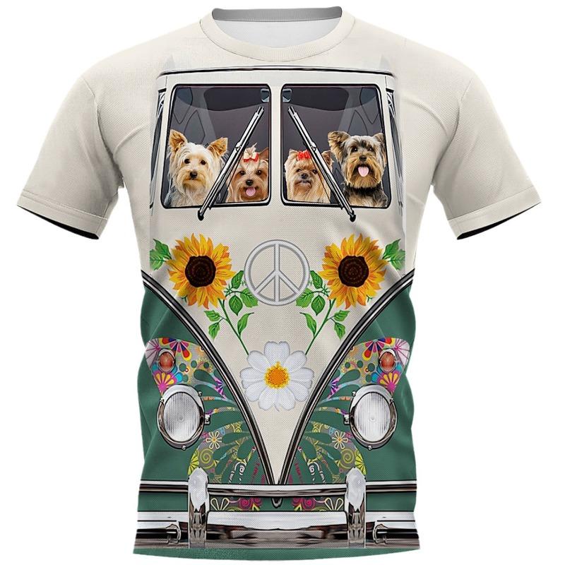 Мужская 3D-печатная футболка Хиппи с принтом собаки с коротким рукавом, с круглым вырезом, повседневный топ