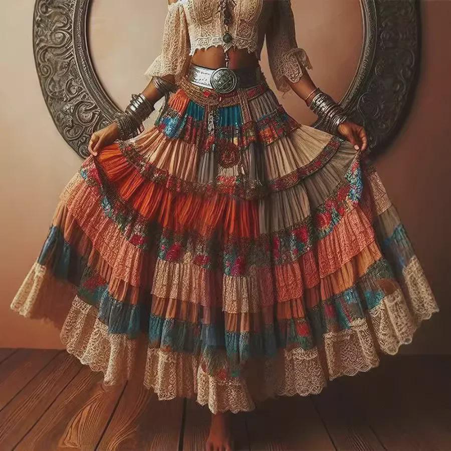 2021 Модное разноцветное джинсовое платье-пэчворк с юбкой из кешью