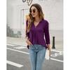 Женские модные повседневные весенне-осенние однотонные блузки и рубашки с v-образным вырезом и длинным рукавом с принтом