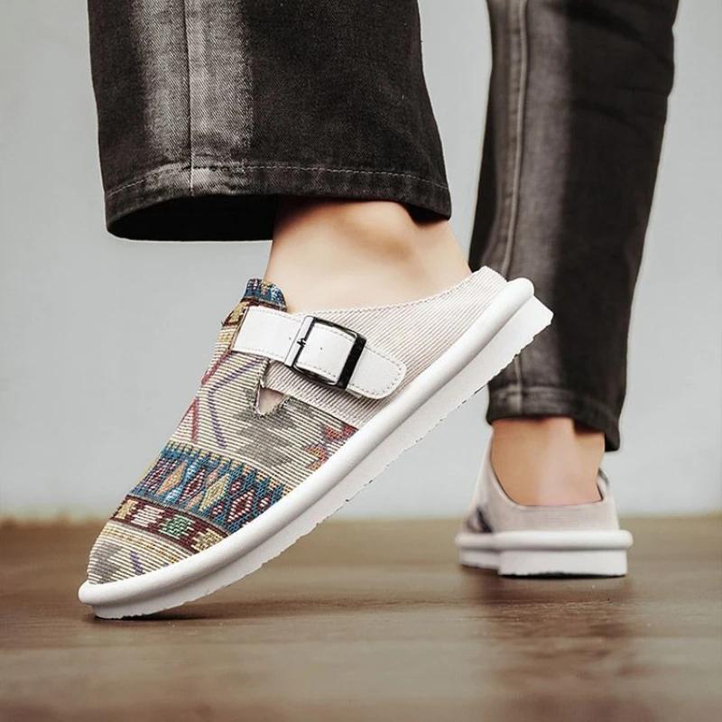 Модная мужская обувь с нескользящей подошвой, плоские холщовые повседневные шлепанцы для гостиной, дешевая обувь, ликвидация 2025, модные шлепанцы Y2k, мужские тапочки