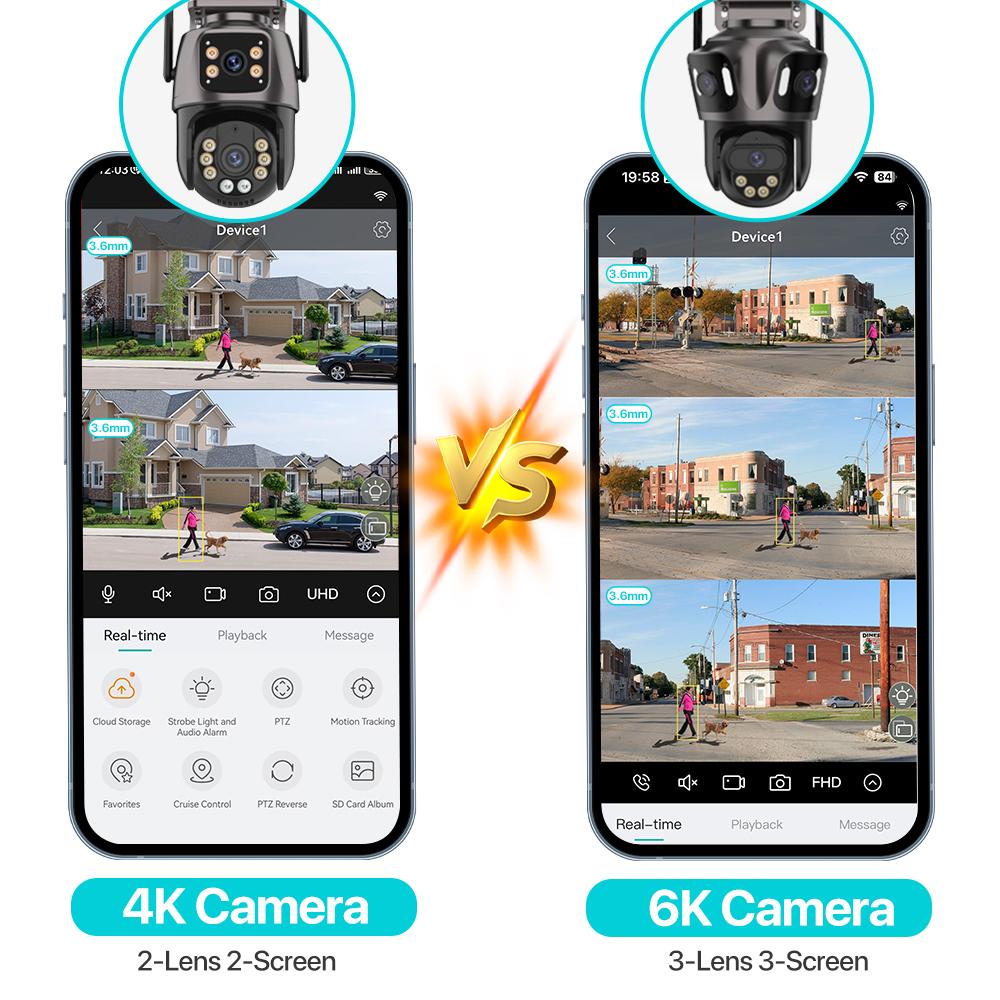 6K HD Three Screen WiFi Security Camera 4K 8MP Outdoor Wirelss PTZ IP Camera Ai Human Detect Video Surveillance iCSee APP