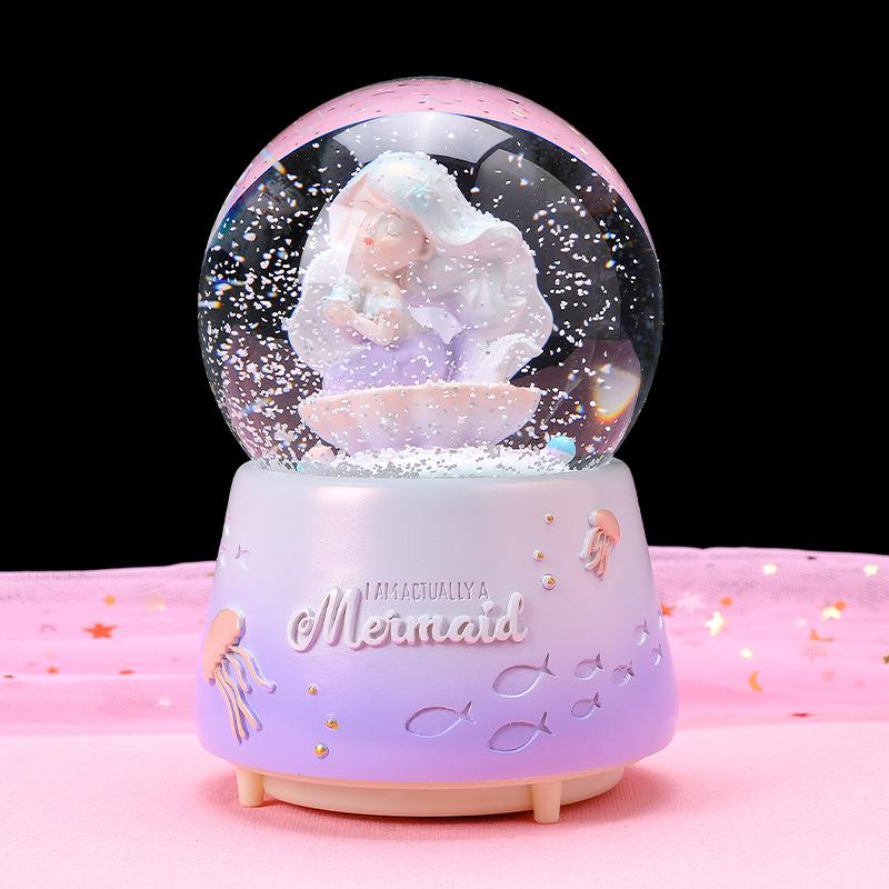 Cartoon Couple Crystal Ball Resin Snow Globe Music Box Toy