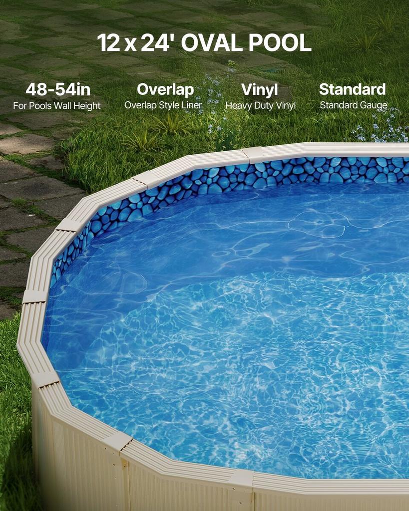Oval Pool Liner 12x24ft Overlap Style Pool Liner 54in Wall Height