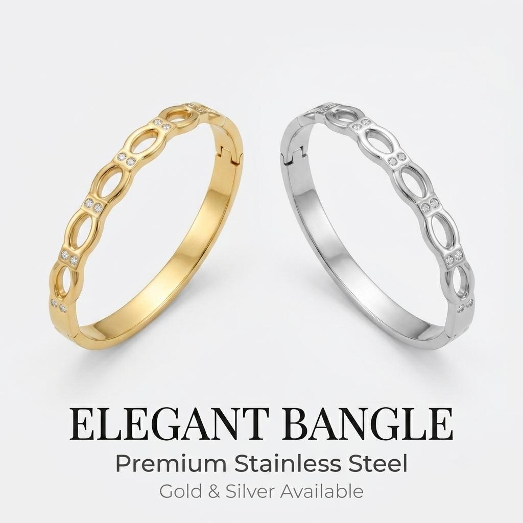Gold Color Snap-on Openwork Bangle Stainless Steel Zircon Bracelet for Women Fashion Jewelry Gift