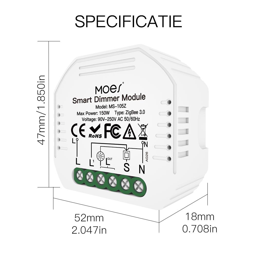 Moes Mini DIY Tuya ZigBee 3.0 Smart Dimmer Switch ZigBee3.0 Hub Required Works with Alexa Google Home Voice Control 1/2 Way