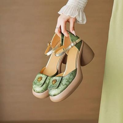 Мода Новый китайский стиль Новая толстая подошва Толстый каблук Босоножки с закрытым носком Женская линия с женскими сандалиями Фея Ветер Высокий каблук Одинарная обувь