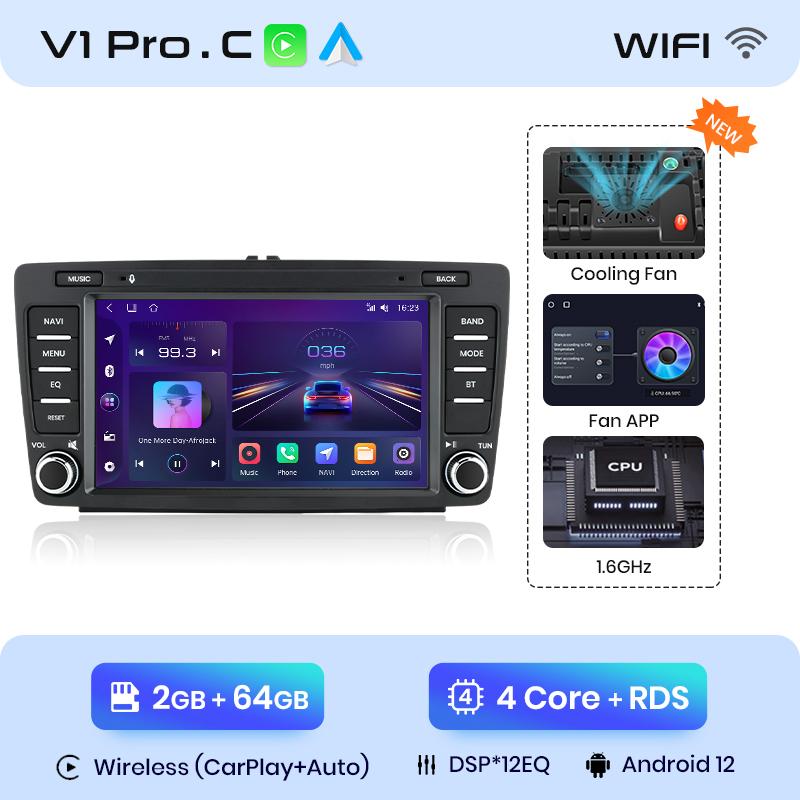 Junsun 7 Inch Car Radio for Skoda Octavia 2 A5 2008 2009 2010-2013 Wireless CarPlay Android Auto 2 din Intelligent Multimedia 4G
