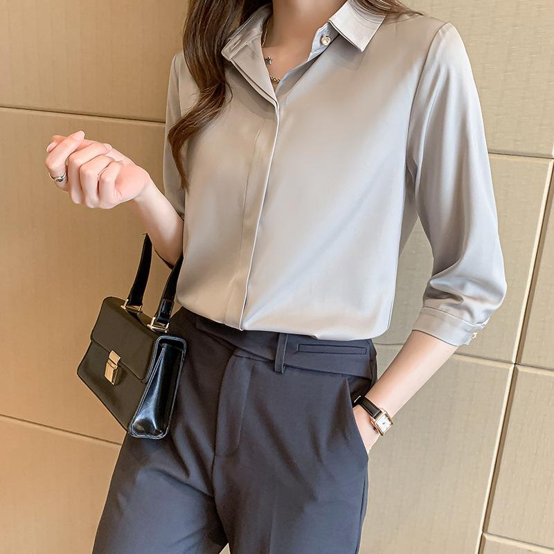 Рубашка с длинными рукавами, женская весенне-осенняя атласная темпераментная универсальная свободная повседневная рубашка
