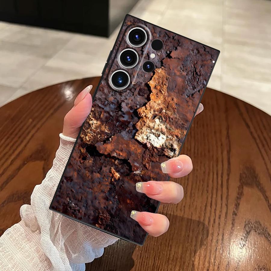 Ретро-кейс с дизайном ржавчины для Samsung Galaxy S25 Edge S20 S21 FE S24 Plus S23 Ultra Черный Мягкий чехол для телефона