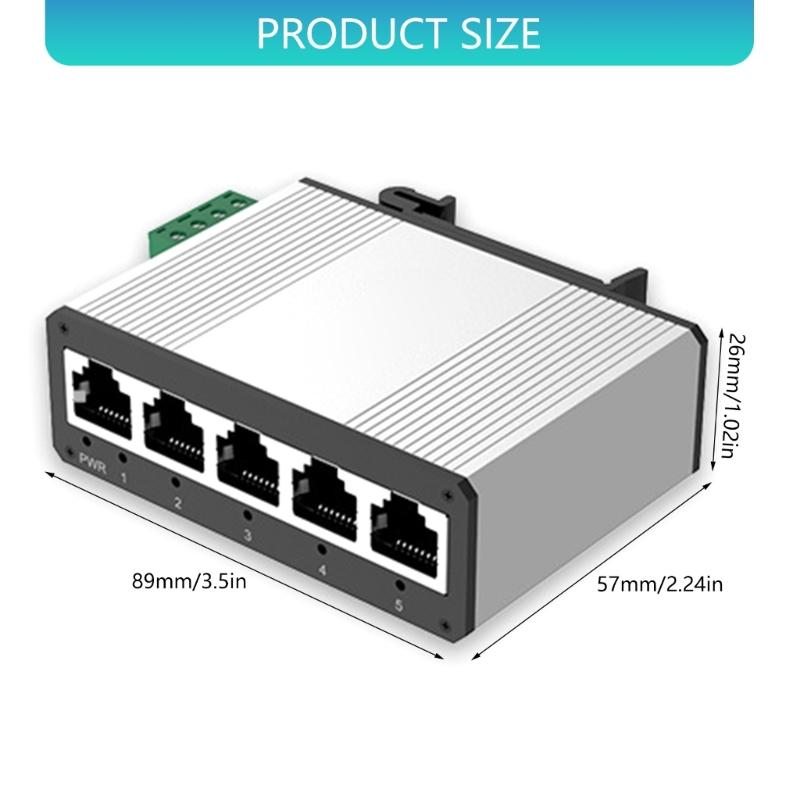 Aluminum Alloy Industrial 5 Port Gigabit Switches Rail Mounting Wide Temperature Ranges No Adapter Included