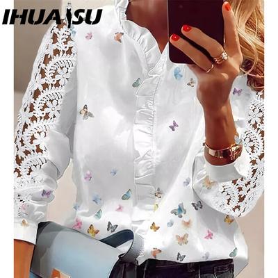 Весенний элегантный стиль Flower Yao с длинным рукавом и воротником-лотосом, обычная женская рубашка, женский стиль