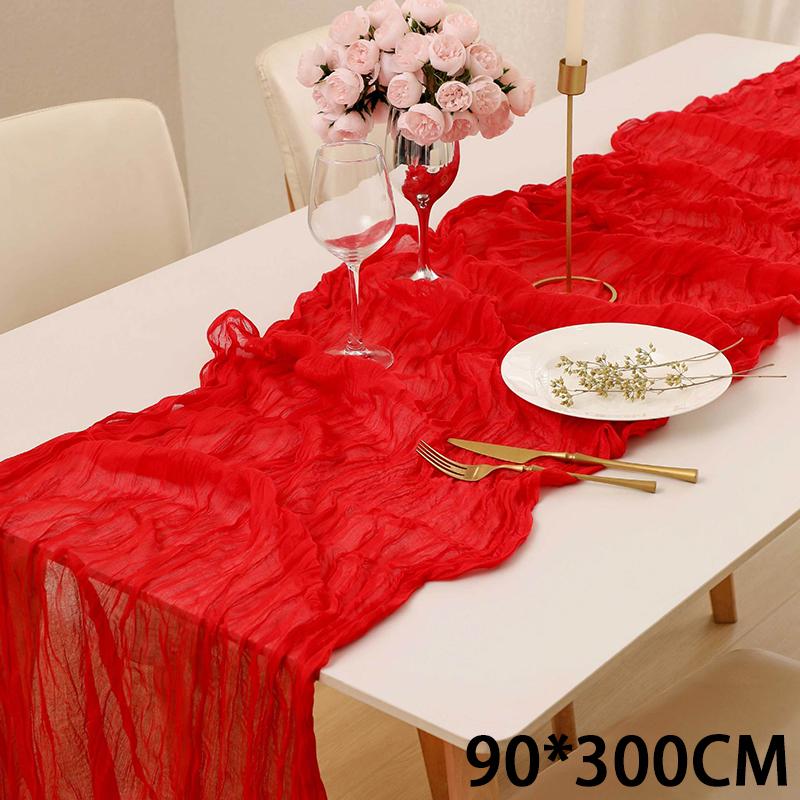 Скатерть-дорожка из марли 180*90/90*340 см, полупрозрачная жатая скатерть в стиле бохо/рустик, для девичника.