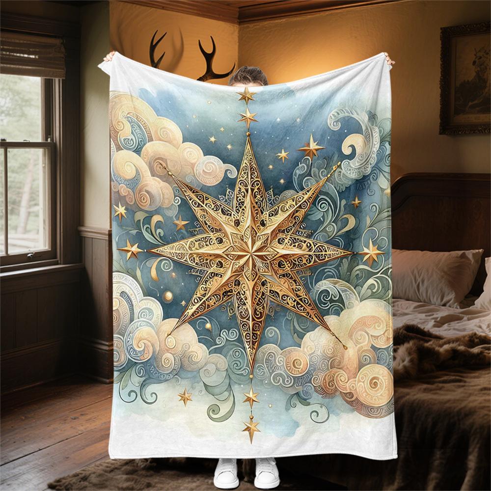 1PC Star CloudOutdoor Flannel Blanket - Soft Plush Decor for Picnics, camping, Bedroom, Playroom, Office, or Lunch Break 1237A