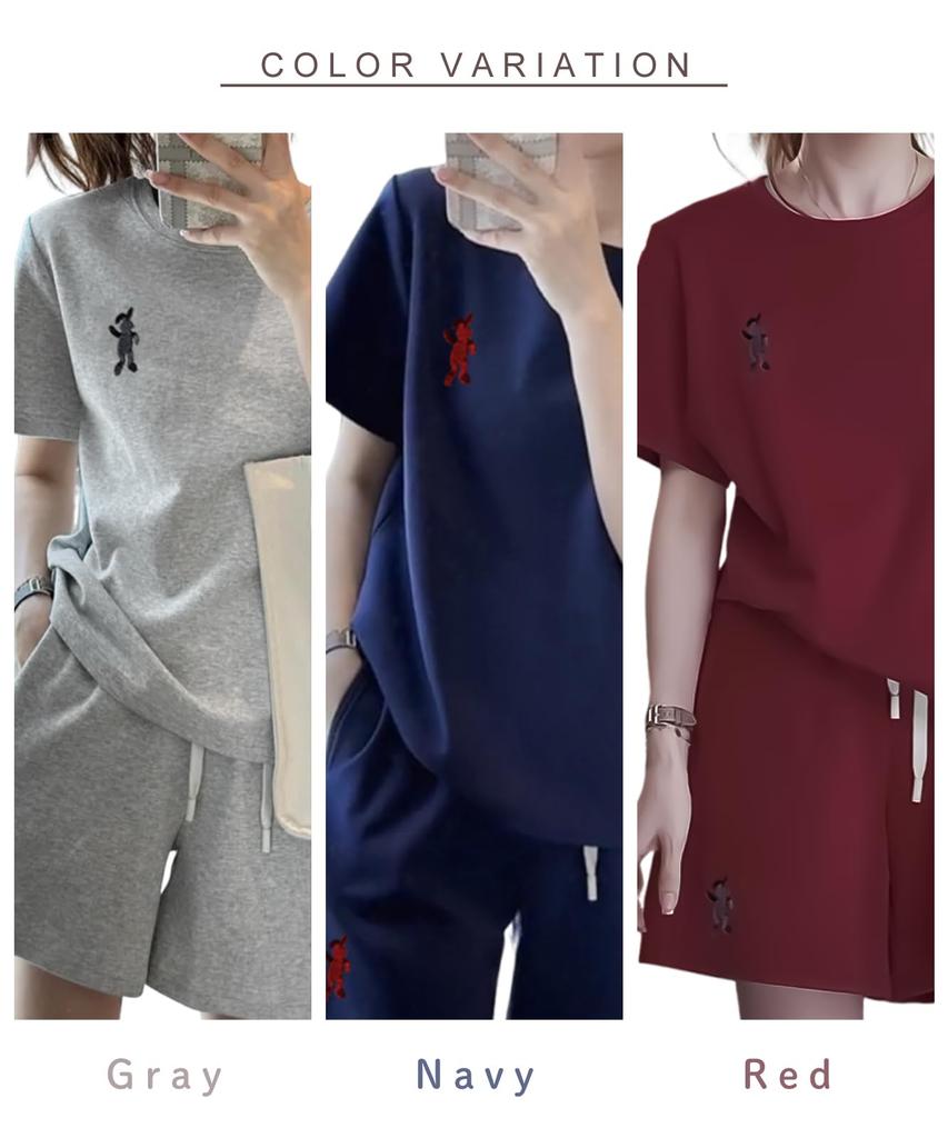 Комплект футболка и шорты с логотипом кролика J.STORE, летняя домашняя одежда, легкий, милый, женская толстовка, серый, размер 5S-J16-GYL