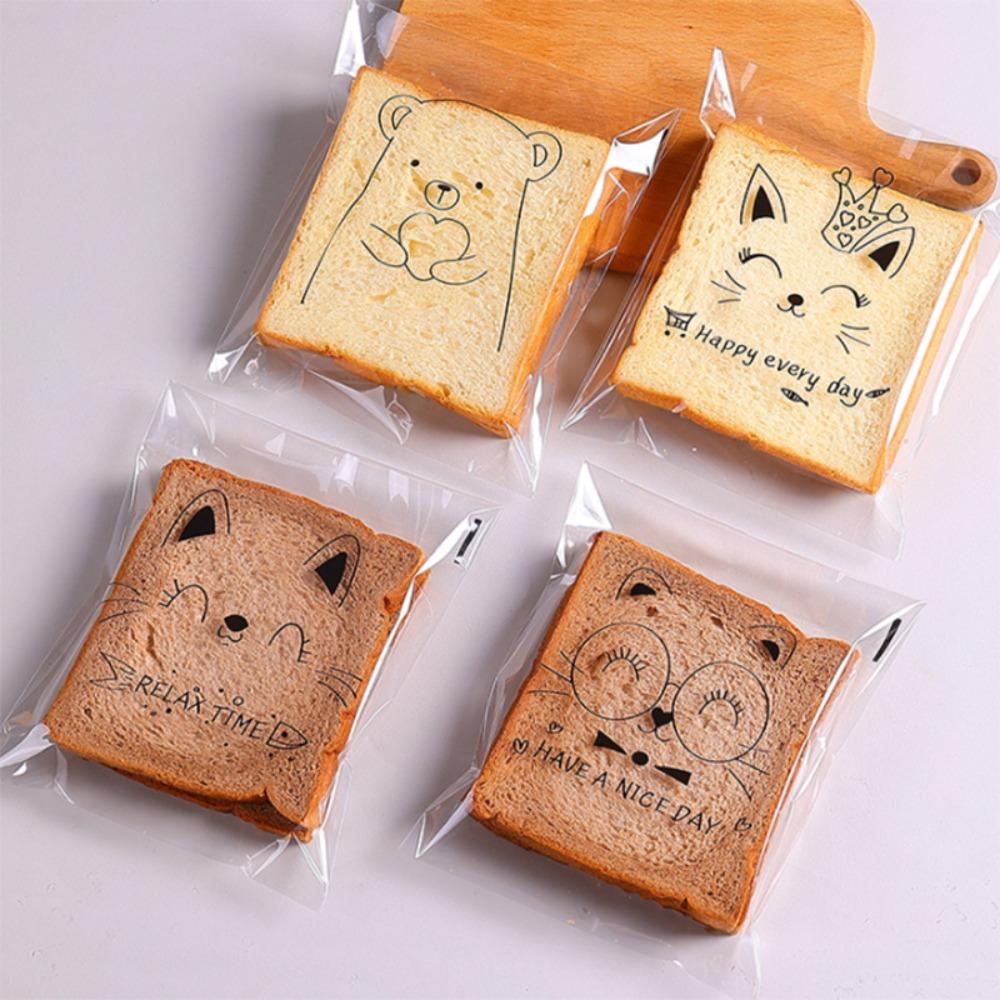 100Pcs Plastic Cookies Baking Packaging Bag Self-adhesive Bread Packaging Bags Bread Toast