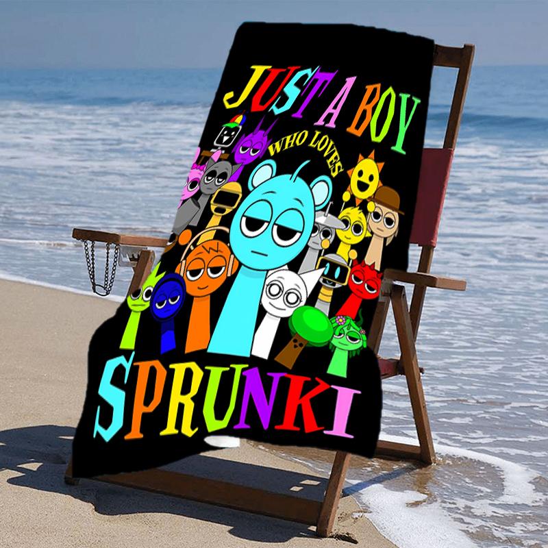 proof beach towel with a Sprunki1 pattern - soft,absorbent,quick-drying,machine washable - perfect for swimming,camping,bathing