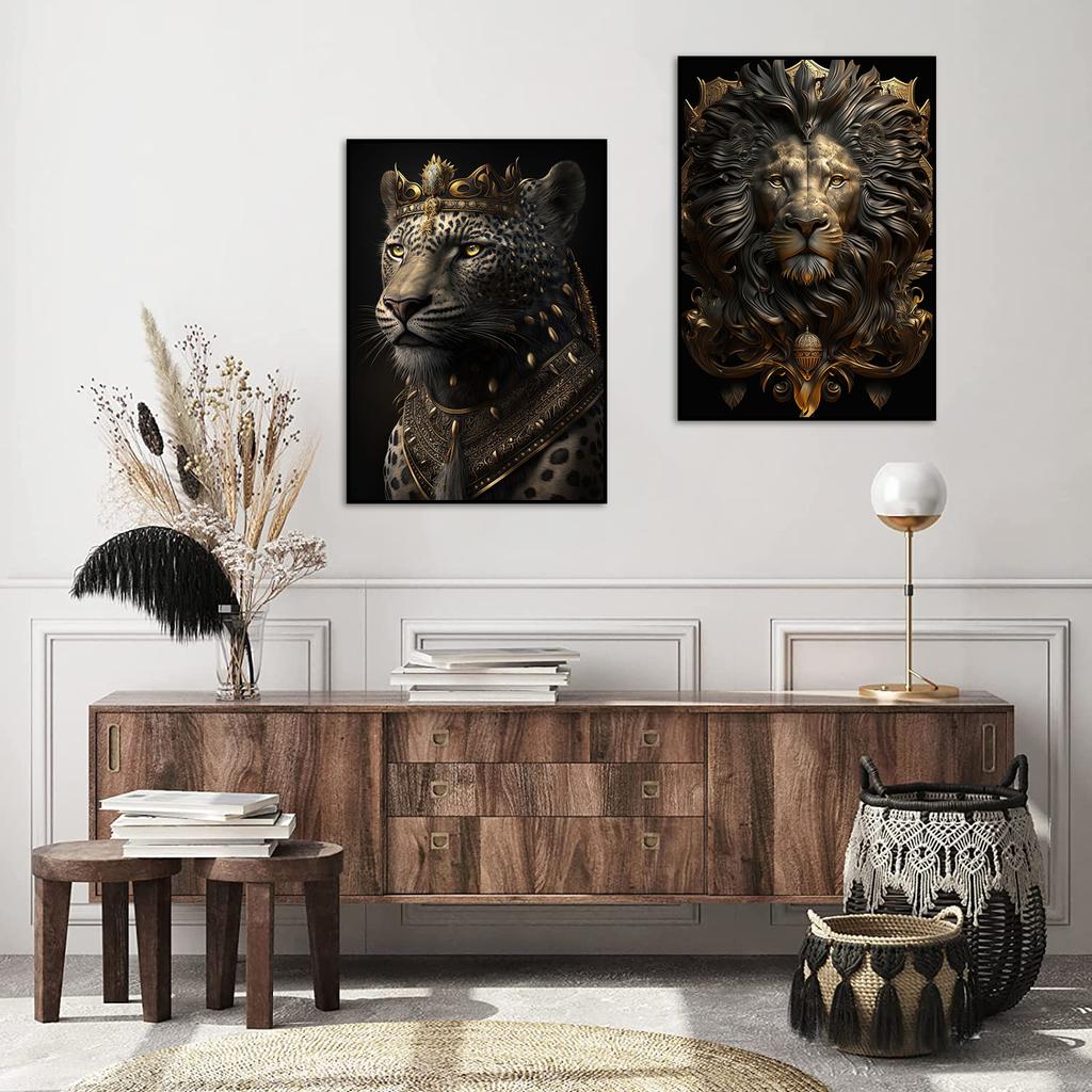 Черное золото животные король горилла лев постеры принты кролик слон холст картины настенное искусство картина для гостиной домашний декор