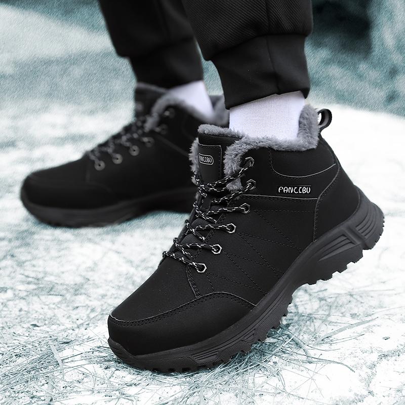 Fashion Men Winter Snow Boots Lace Up Fashion Leather Sneakers Super Warm Boots Outdoor Hiking Boots Work Cotton Shoes for Men