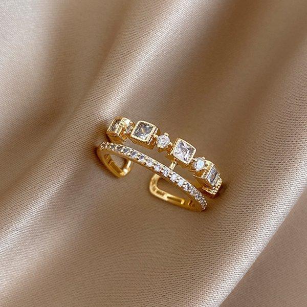 Trendy Minimalist Gold Color Cross Rings Geometric Double Layer Open Adjustable Finger Ring For Women Party Wedding Jewelry Gift