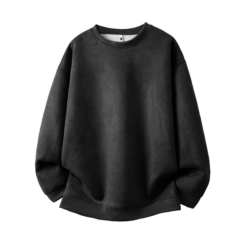 Осенняя мужская однотонная замшевая куртка-свитер с круглым вырезом, мужской повседневный свитер свободного кроя