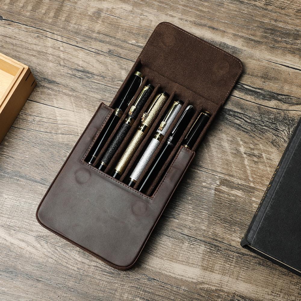 Handmade Fountain Pen Case Leather for Men Women Holder Pouch Retro Box Organizer Boys Girls School