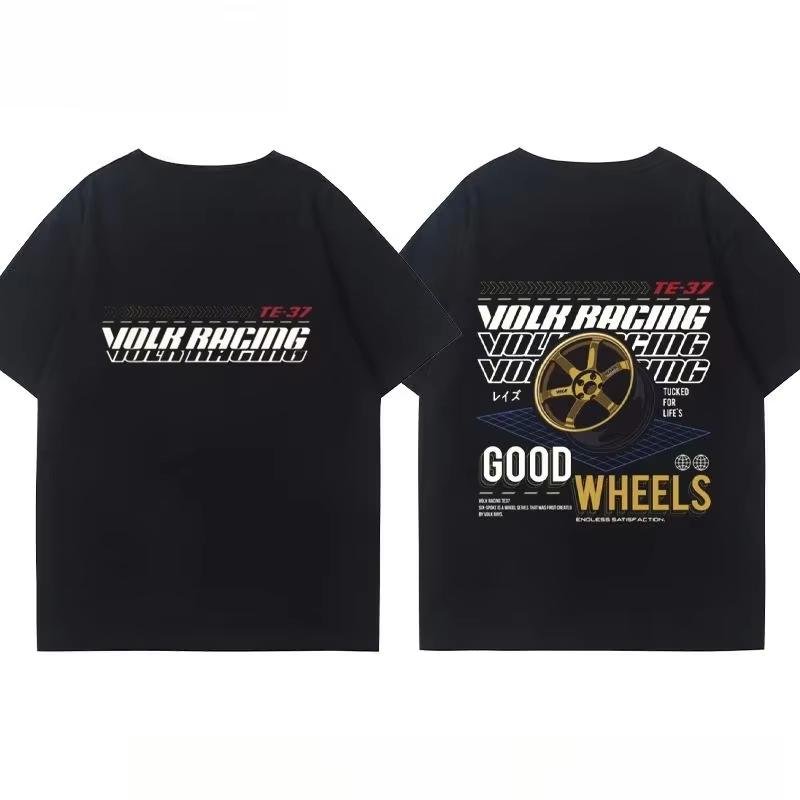 Japanese RAYS Wheel Rim TE37 Wheel Hub Modified Car Short Sleeve Mens and Womens Summer Cotton Versatile T Shirt Tide Ins