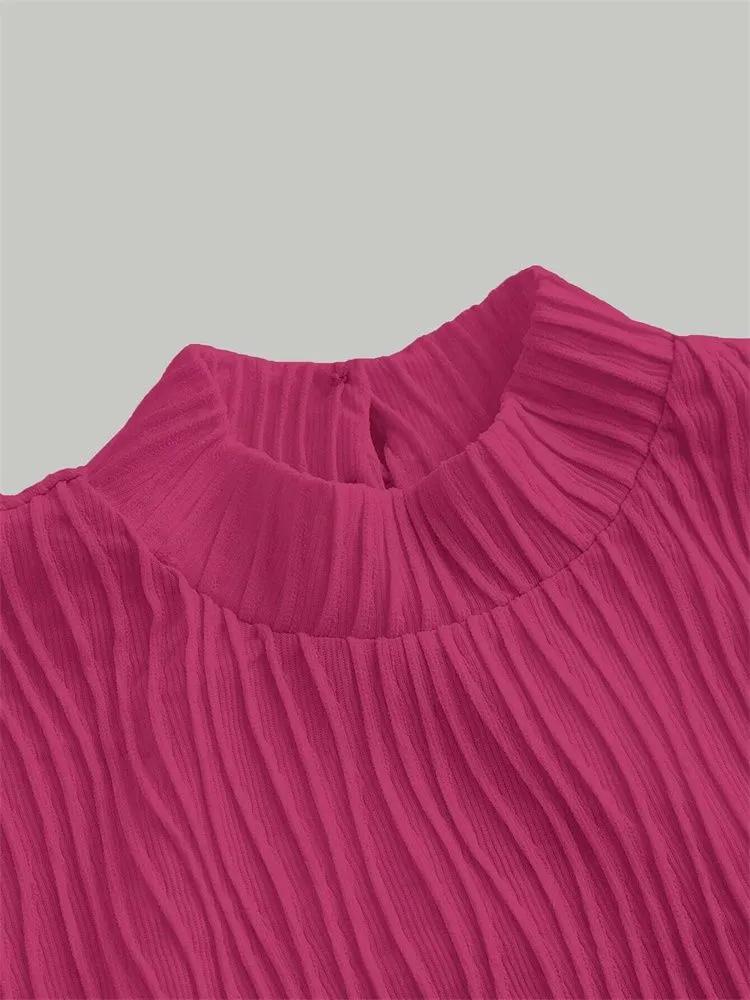 Long Sleeve Crop Top Phumee Textured Mock Neck Solid Color A1144