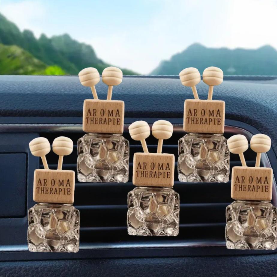 0,27 унций Водяной куб, выпускное отверстие для духов, пустой флакон, автомобильный стеклянный диффузор, бутылка с деревянной крышкой, освежитель с зажимом, автомобильный ароматизатор, Dec