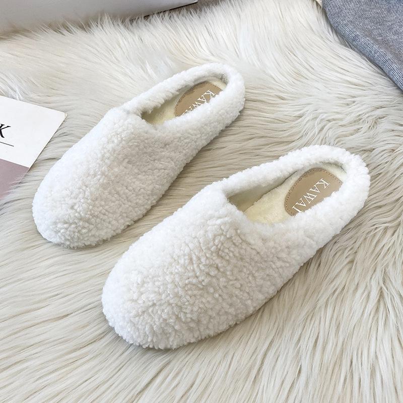 Lambwool Moccasins Femme Winter Cotton Shoes Women Warm Plush Loafers Comfy Curly Sheep Fur Flats Woman Large Size 40-43