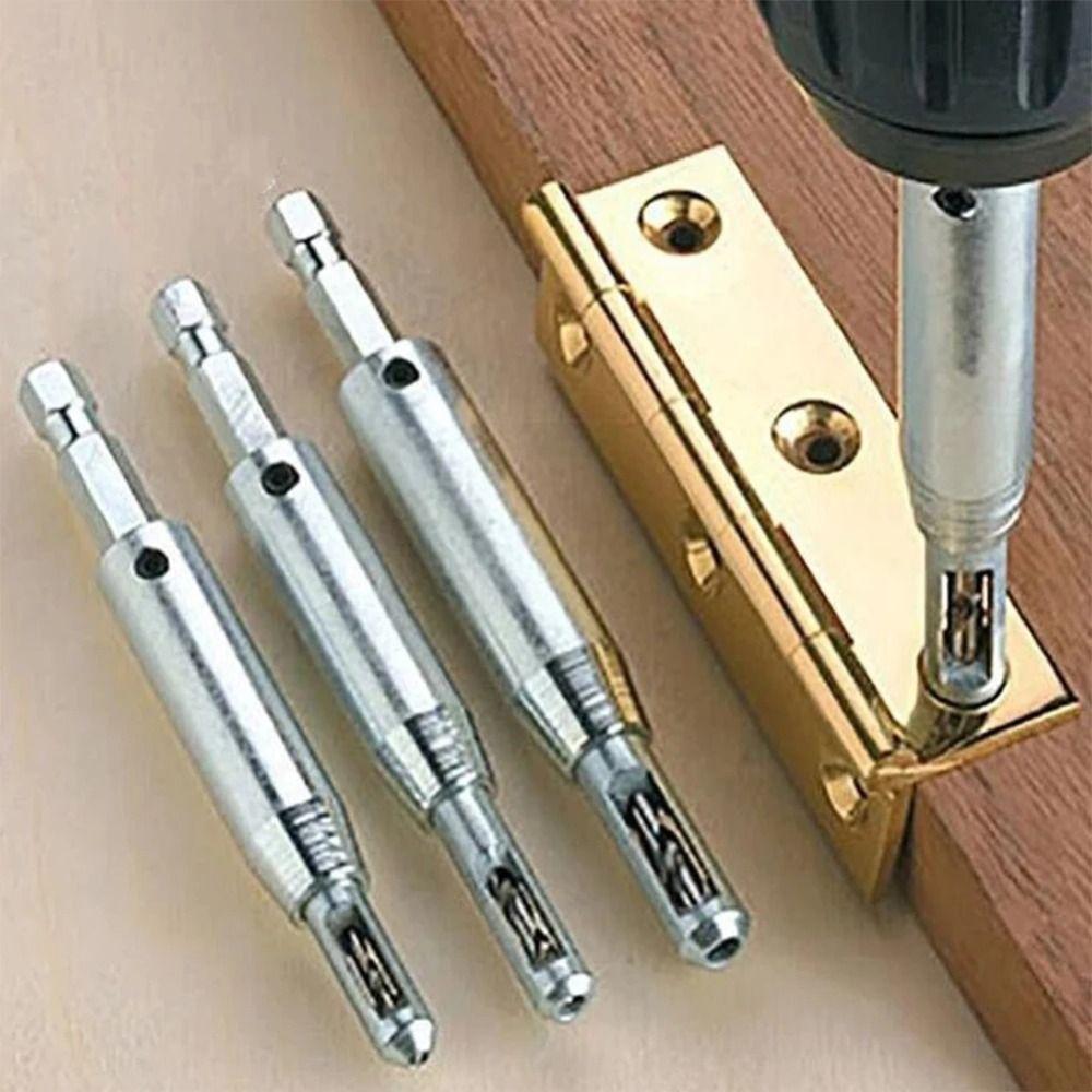 3/4Pcs Steel Positioning Hole Opener Silver Woodworking Hinge Drilling Durable Hinge Drill Bits