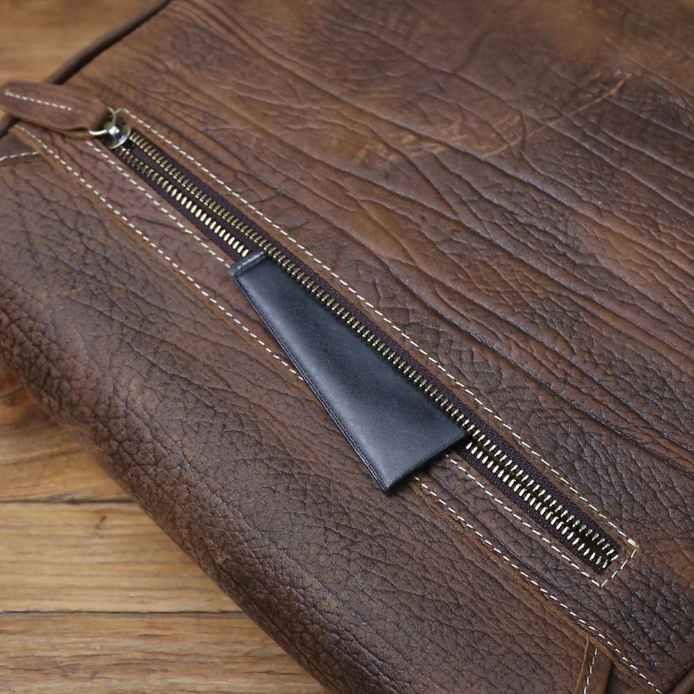 NZPJ Men's Retro Genuine Leather Shoulder Bag Casual Top Layer Cowhide Large Capacity Slant Horizontal Trendy Messenger Bag