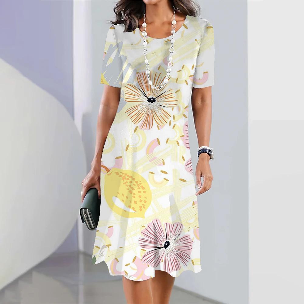 Holiday Leisure Short-sleeved Floral Printed Hawaiian Fashion Loose Swing Skirt Party Women's Sexy Bohemian Dress