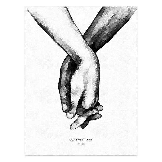 Черно-белая картина на холсте «Любовь, держась за руки», настенные художественные фотографии, плакаты на скандинавскую тему и принты, гостиная, коридор, домашний декор